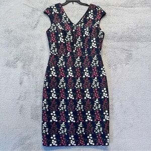 Brooks Brothers Dress Navy Red Floral Cap Sleeve Sheath Lined Women's Size 4